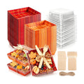 Whaline 100 Set Fall Small Charcuterie Boxes with Clear Lids Forks Knives Buffalo Plaid Mini Dessert Box Disposable Food Container for Autumn Harvest Thanksgiving Wedding Birthday Party Supplies