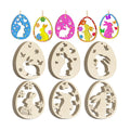 36PCS Wooden Easter Ornaments to Paint, 6 Styles DIY Blank Unfinished Wood Egg Cutouts Ornament for Crafts Hanging Decorations Happy Easter Hallow Egg Rabbit Bunny Butterfly Flower Hen
