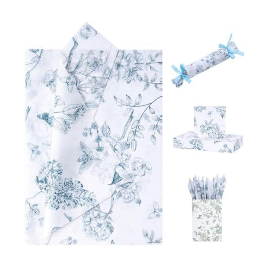 ENFANTRY Floral Tissue Paper, 60pcs Green Floral Tissue Paper for Gift Bags 50x35cm, Gift Wrapping Tissue Paper Bulk for Weddings, Birthdays, Holidays Decor