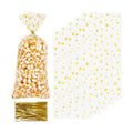 DIYASY 180 Pcs Gold Star Cellophane Treat Bags, 5 X 11 Inches Plastic Star Printed Candy Gift Bag Clear Food Snack Bags with Twist Ties for Goody Cookies Party Favor Supplies