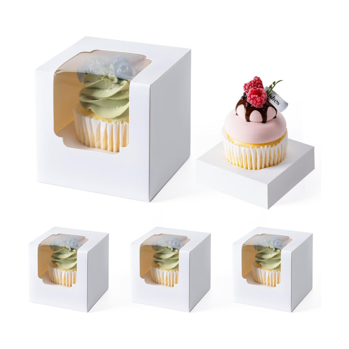 Hoewina 28 PCS Cupcake Boxes, Individual Cupcake Containers with Window