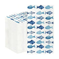 200 Pcs Blue Fish Disposable Paper Napkins Ocean Theme Guest Hand Towels for Bathroom Wedding Summer Beach Party Dinner Birthday Supplies