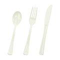 HEIPINIUYE 75 Pack Cream Plastic Cutlery Heavy Duty Cream Plastic Knives Forks and Spoons Disposable Silverware Set for 25 Guest Camping Birthday Baby Shower Wedding Party Utensils Set