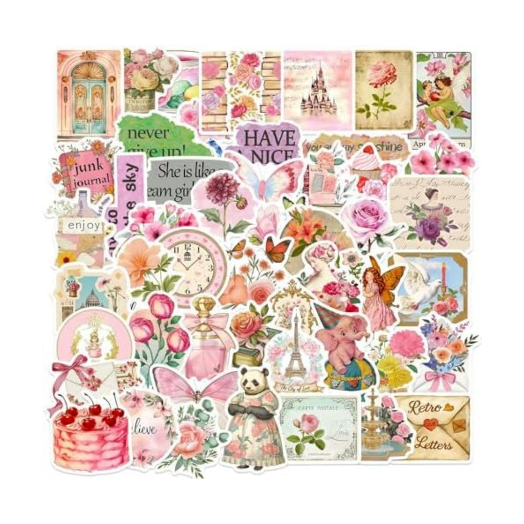 DothRayan 100Pcs Preppy Stickers, Vinyl Aesthetic Waterproof Stickers Adorable Decor Supplies Pink Party Suitable for Water Bottle Laptop Skateboard