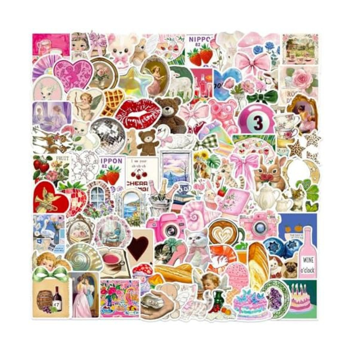 DothRayan 100pcs Y2K Coquette Pink Aesthetic Waterproof Stickers, Vintage Pink Girls Stickers for Water Bottles,Laptop Scrapbook Computer Phone Guitar Aesthetic Decals