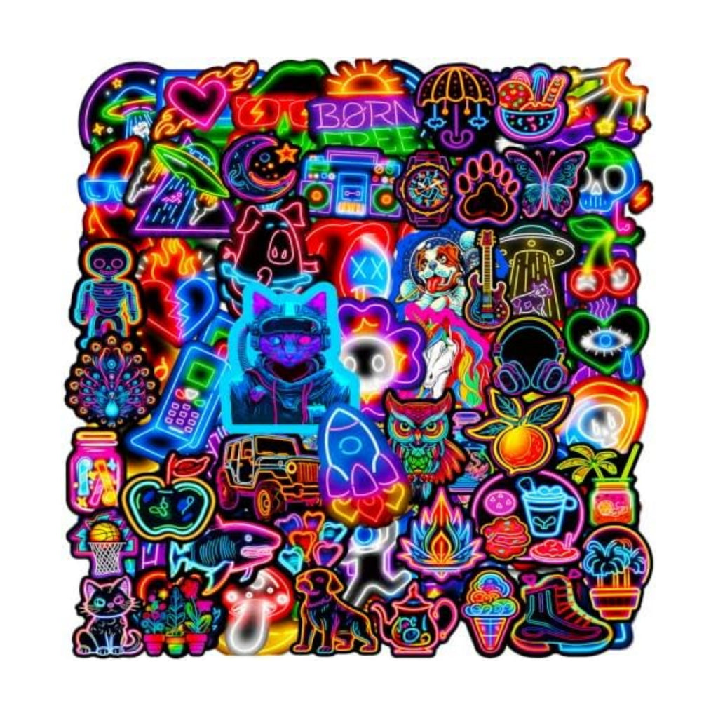 DothRayan 100Pcs Water Bottle Stickers, Cool Cute Neon Sticker Packs, Prizes for Kids Classroom Rewards, Waterproof Vinyl Stickers for Water Bottles Laptop Scrapbooking Skateboard