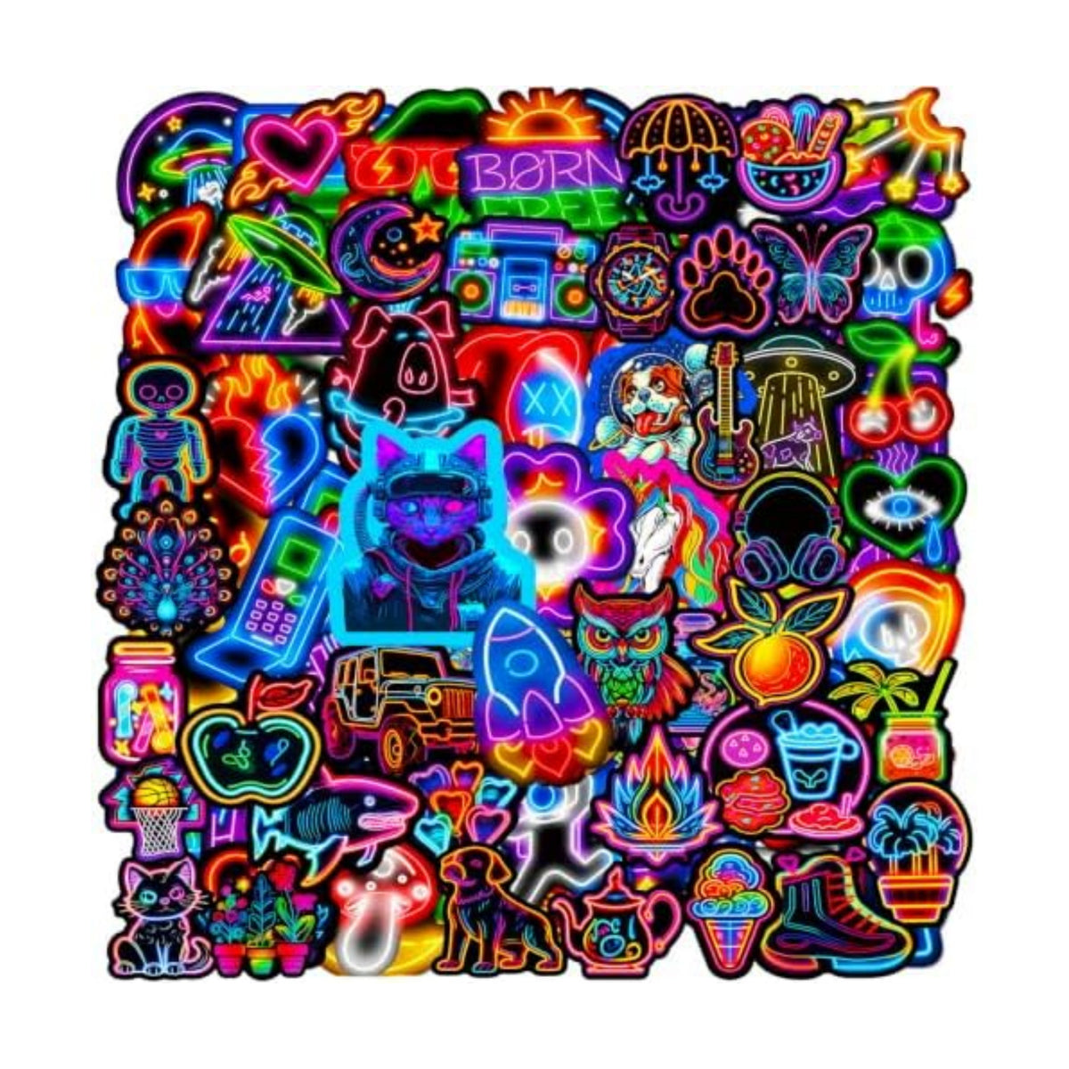 DothRayan 100Pcs Water Bottle Stickers, Cool Cute Neon Sticker Packs, Prizes for Kids Classroom Rewards, Waterproof Vinyl Stickers for Water Bottles Laptop Scrapbooking Skateboard
