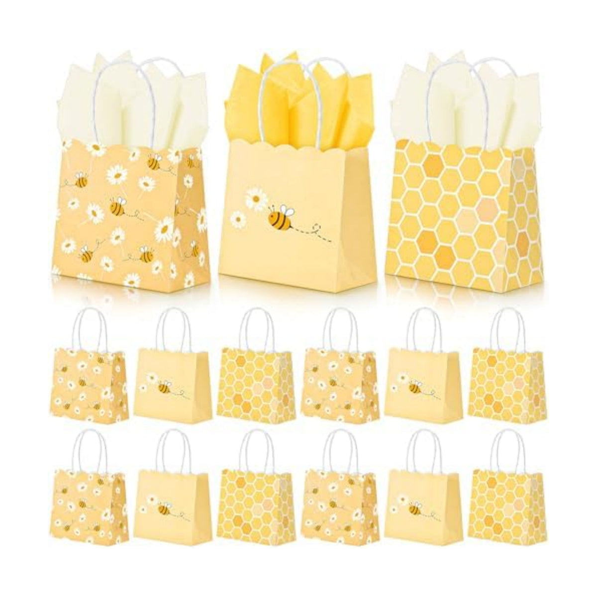 Silkfly 24 Pack Mini Bee Party Gift Bags Bulk with Tissue Paper 5x5x3 Inch