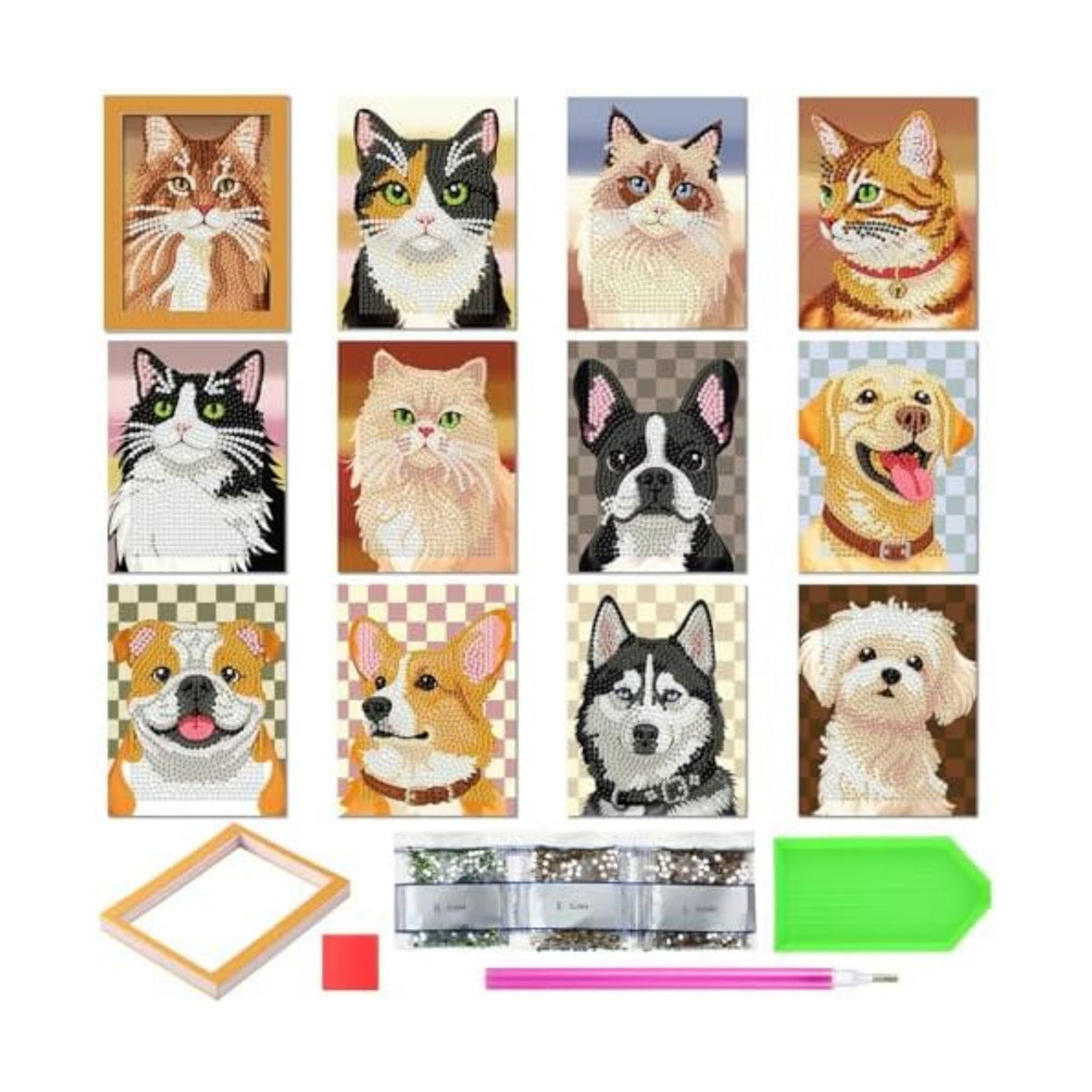 Saillong 24 Pcs Animal Mini Diamond Painting Kits with Frames Set