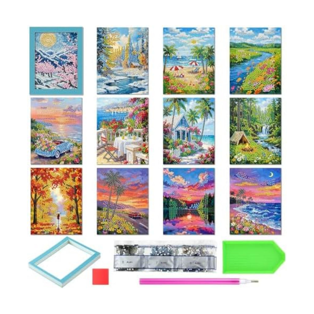Saillong 24 Pcs Landscape Mini Diamond Painting Kits with Frames Set