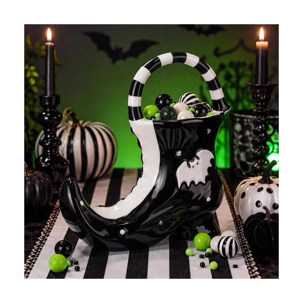 Reallnaive Halloween Candy Bowl Ceramic Witch Boot Halloween Table Decor