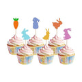 24Pcs Easter Cupcake Toppers, Glitter Bunny Carrot Cupcake Decorations