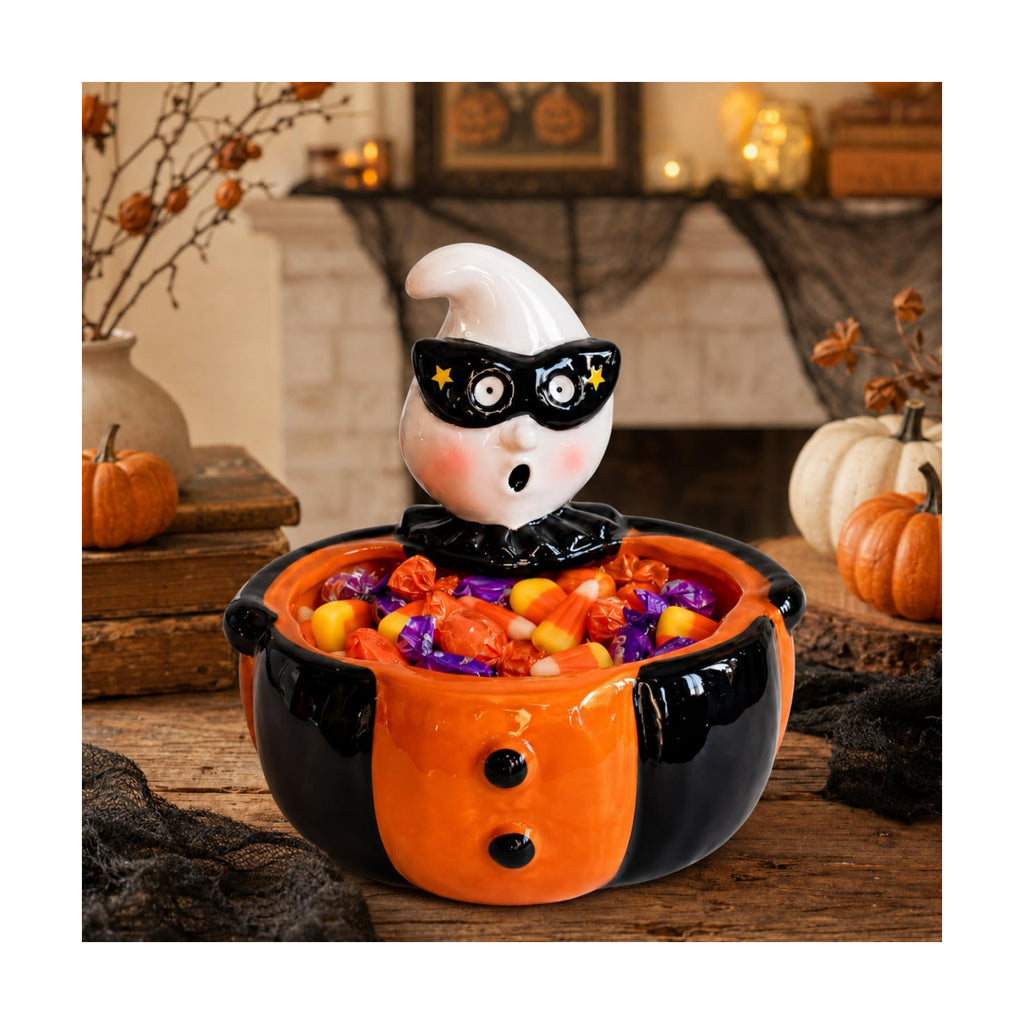 Reallnaive Halloween Candy Bowl Vintage Pumpkin Ghost Ceramic Candy Dish