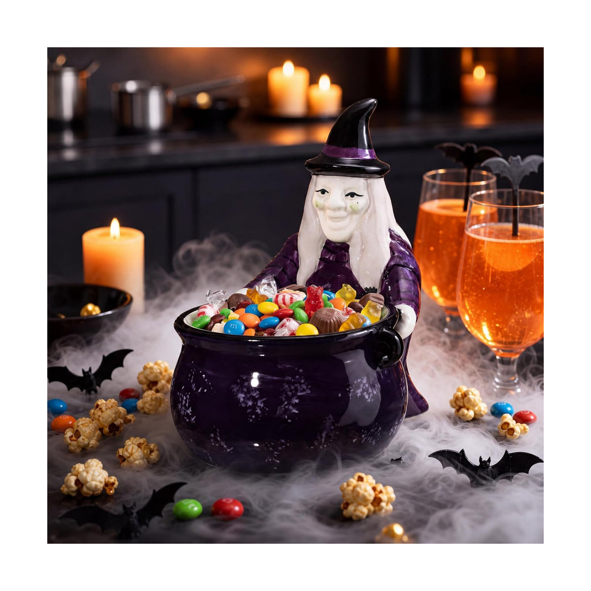 Reallnaive Halloween Candy Bowl Witch Cauldron Pot Ceramic Candy Dish
