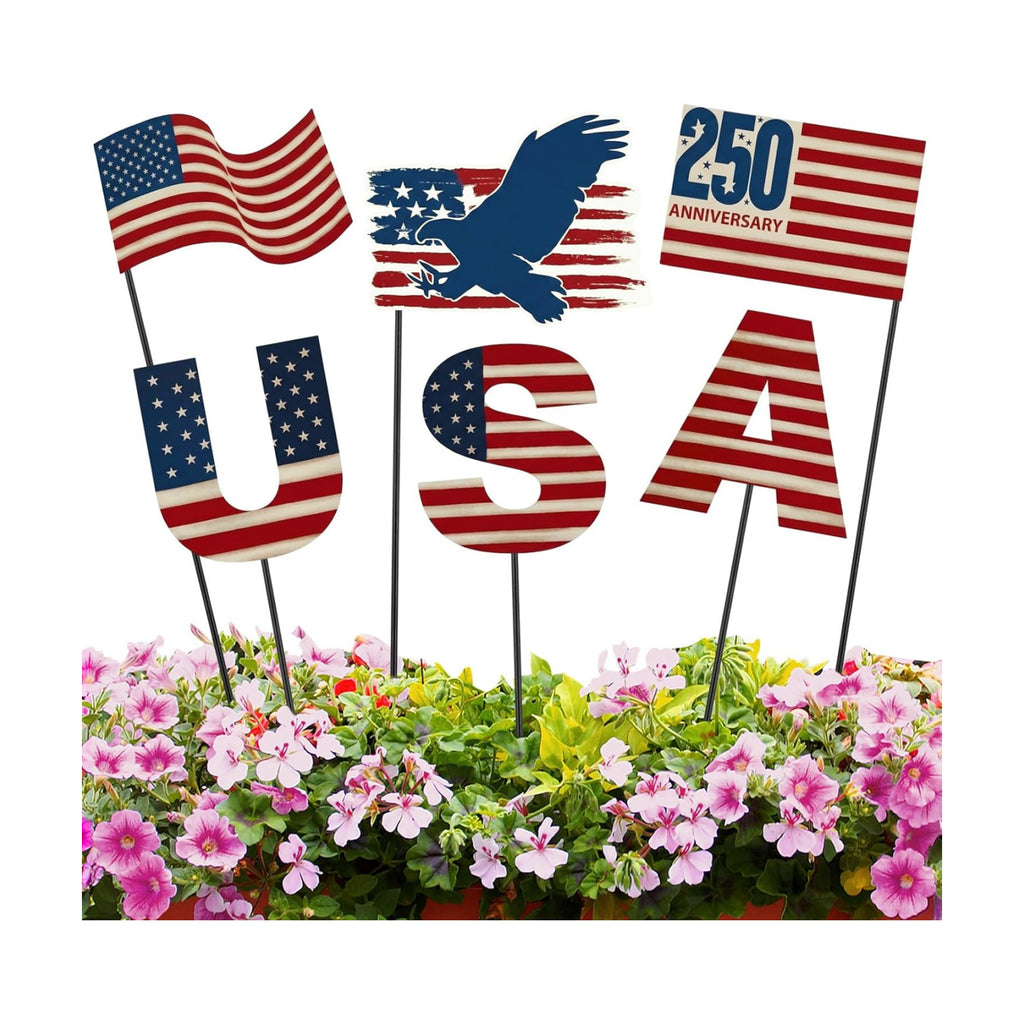Pickmesh 6 Pcs 4th of July Outdoor Decor Metal Yard Signs 12 Inch USA Eagle