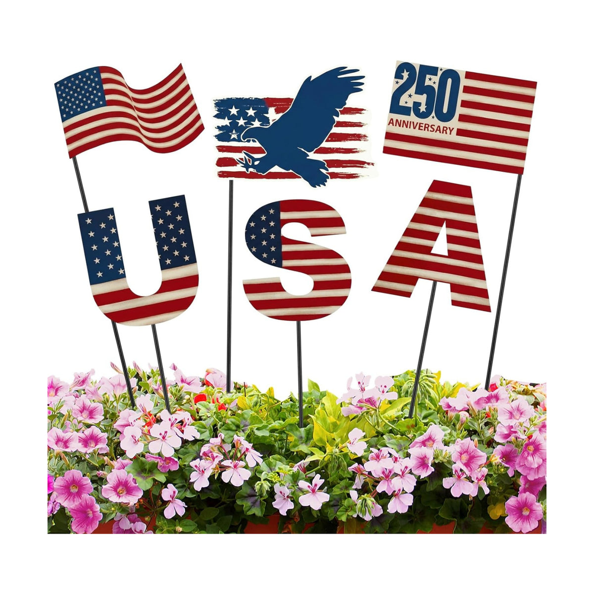 Pickmesh 6 Pcs 4th of July Outdoor Decor Metal Yard Signs 12 Inch USA Eagle