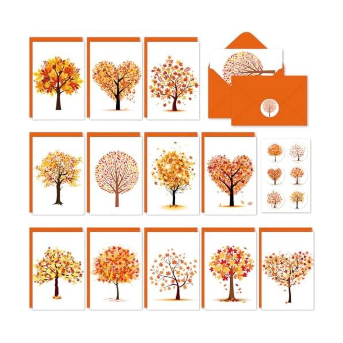 Whaline 48 Pcs Fall Greeting Cards Autumn Tree Blank Note Cards with Envelopes Stickers for Autumn Holiday Birthday Party, 4 x 6 Inch