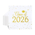Natnarr Graduation Cocktail Napkins Class Of 2026, White Gold, 50 Pack