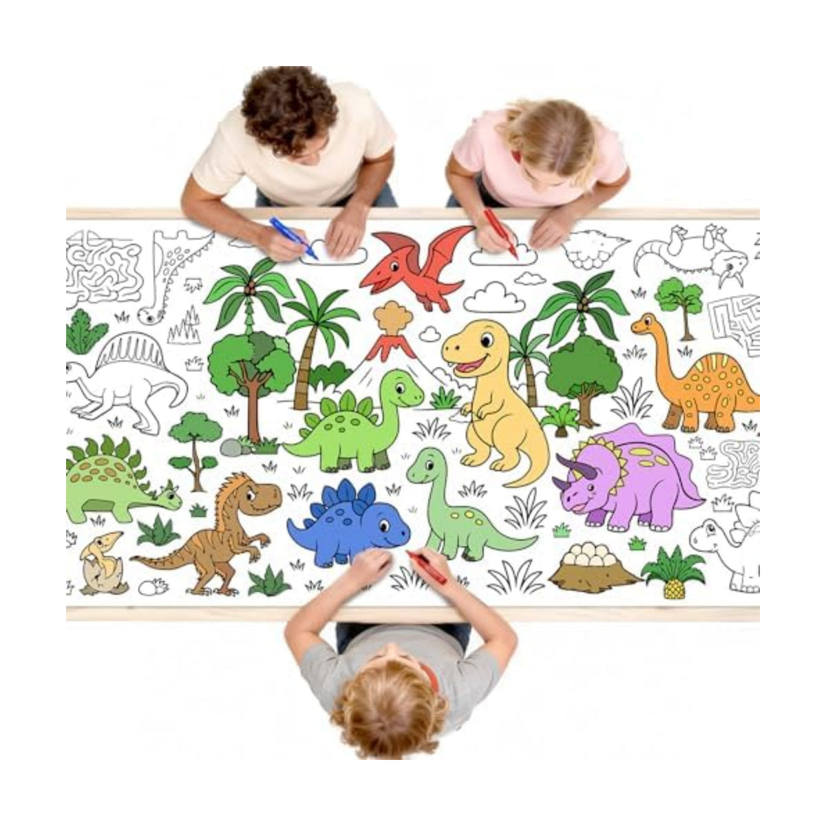 Diltik Dinosaur Giant Coloring Tablecloth, 30 x 72 Inch Dino Coloring Poster, Dinosaur Party Table Cover Activity, DIY Coloring Banner for Classroom, Birthday Party & Family Activities