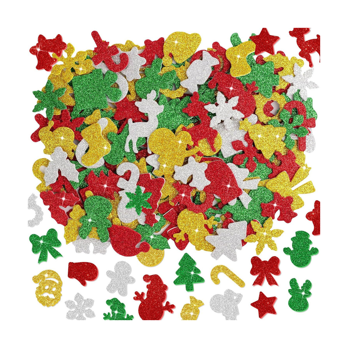 250Pcs Foam Stickers Glitter 3D Christmas Foam Xmas Shape Sticker,Christmas