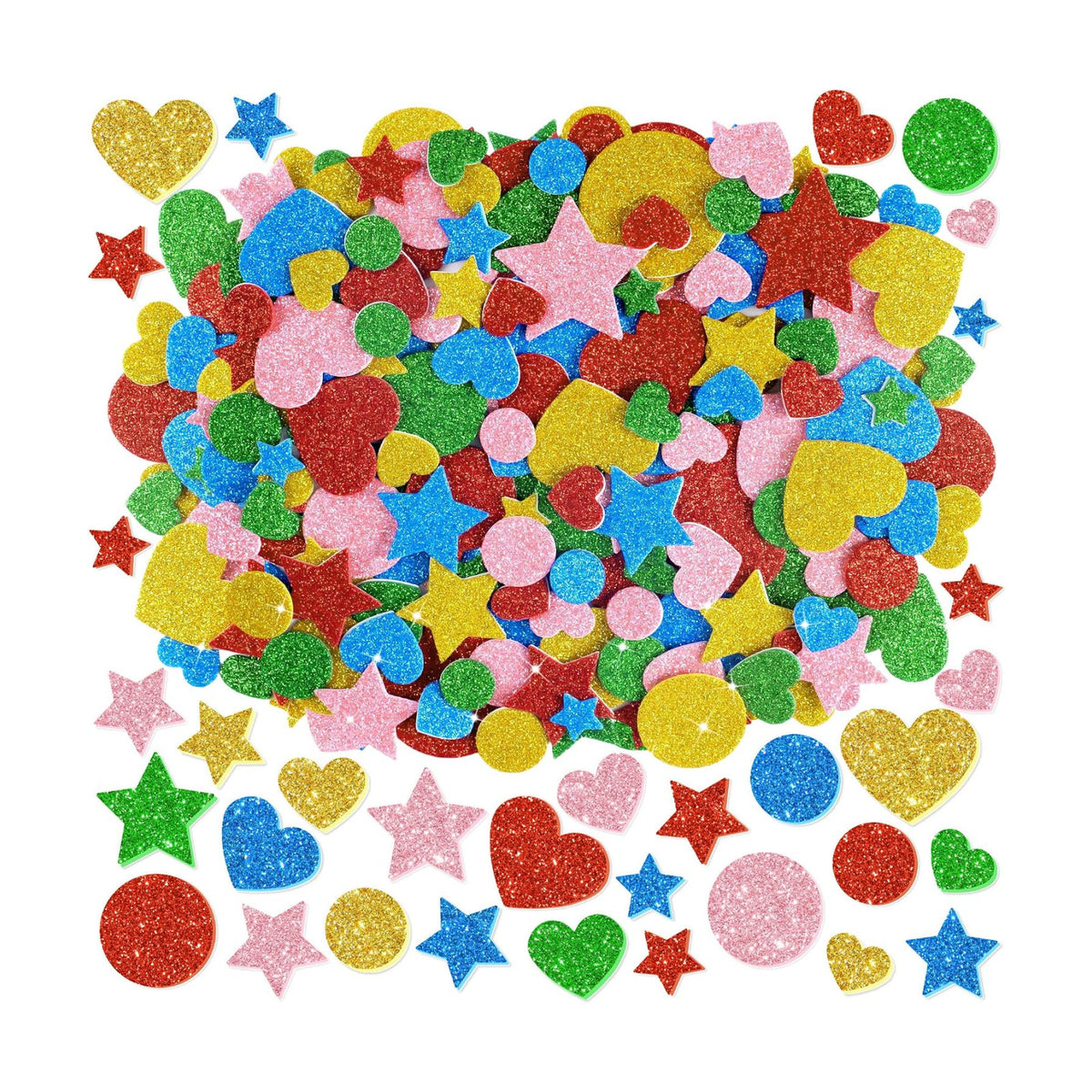 855Pcs Foam Stickers Glitter 3D Star Foam Shapes Stickers Self Adhesive Circle Star Heart Foam Stickers for DIY Crafts Scrapbooking Classroom Arts Project Home Theme Party Decor(Heart&Star&Circle)