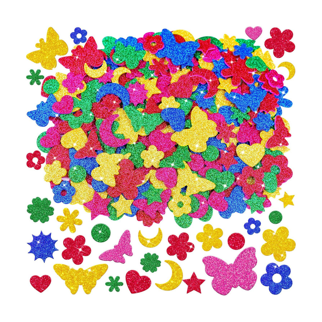 500Pcs Foam Stickers Glitter 3D Spring Foam Shape Stickers,Heart Star Moon