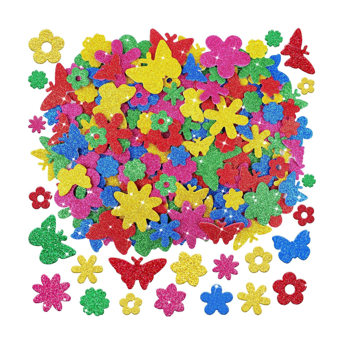 325Pcs Foam Stickers Glitter 3D Spring Foam Shape Sticker,Flower Butterfly