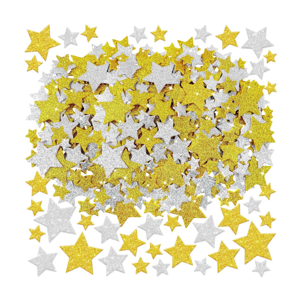 855Pcs Foam Stickers Glitter 3D Star Foam Shapes Stickers Self Adhesive Gold and Silver Star Foam Stickers for DIY Crafts Scrapbooking Classroom Arts Project Home Theme Party Decor(Gold Silver Star)