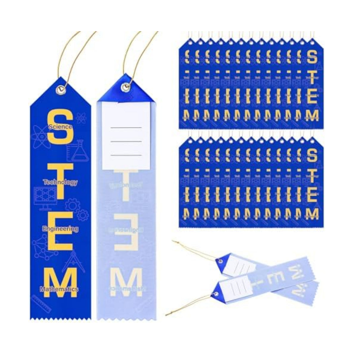 Tingjoo 50 Pcs Stem Award Ribbons 8 x 2 Inches Award Ribbons with Cards and Strings, Prize Achievement Honorable Mention for Team Competition Rewards Participation Gift Prizes