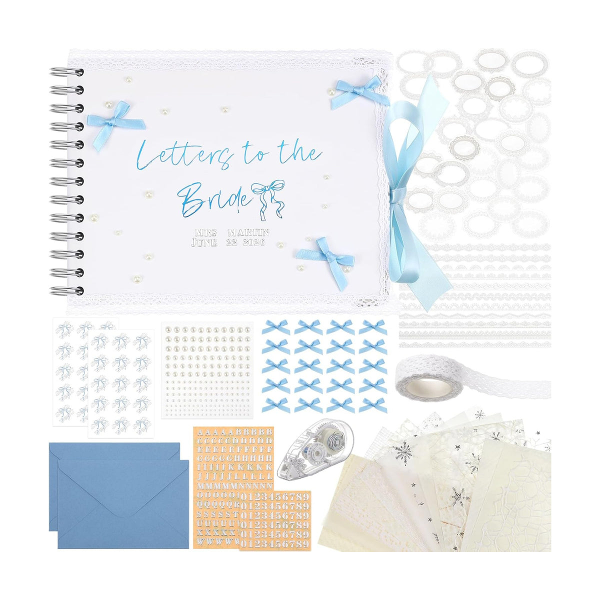 Humyoun Letters to Bride Scrapbook,8.5 X 7 Inch,Bow,Blue