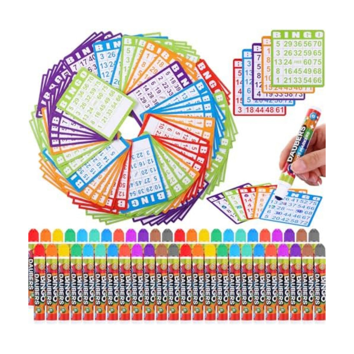 Crtiin 228 Pack Game Cards and Dot Daubers Set Includes 180 Bingo Cards and 48 Dot Markers Supplies Calling Card Set for Kids Preschool Children, Large Groups, Family Gathering Activity, Game Night