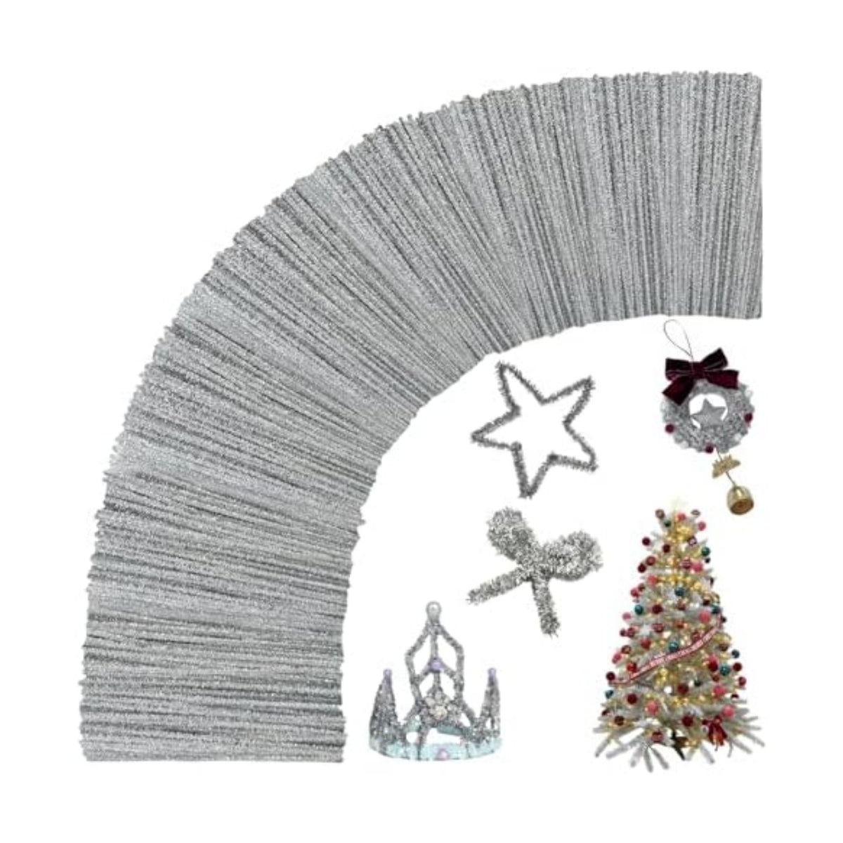 200Pcs Glitter Silver Pipe Cleaners Craft,Sparkly Pipe Cleaners,Art Aupplies Toys for Kids,DIY Craft Supplies for Halloween/Christmas Home Decor,Fidget Toys for Kids,Christmas Crafts for Girls 8-12