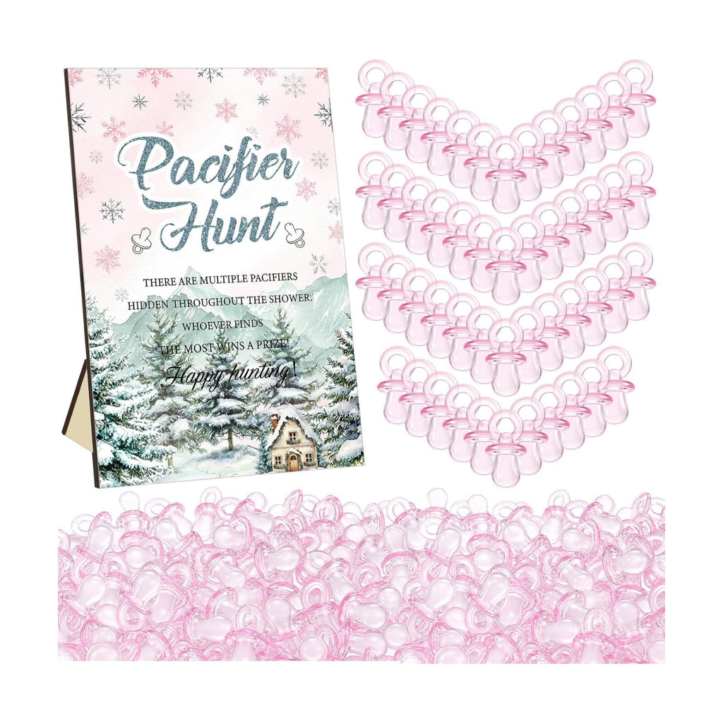 Thyle 51 Pcs Pink Baby Its Cold Outside Pacifier Hunt Baby Shower Games Set