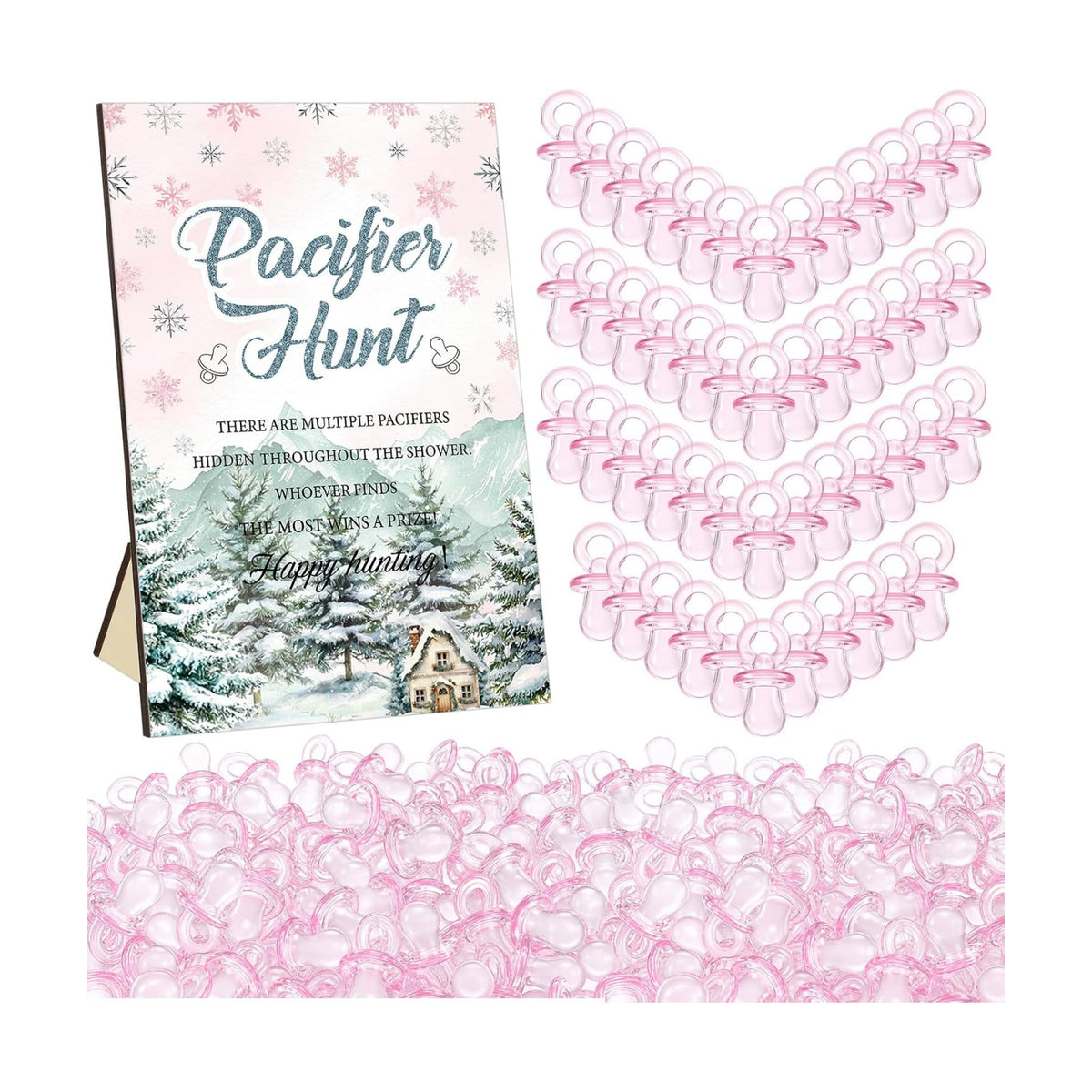 Thyle 51 Pcs Pink Baby Its Cold Outside Pacifier Hunt Baby Shower Games Set