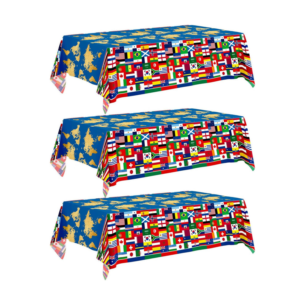 3World Cup Flag Tablecloth International Country Flag Decorations, Disposable Plastic Table Cover for Soccer World Cup Party,Games, Patriotic BBQ, Birthday, Outdoor Picnic Supplies