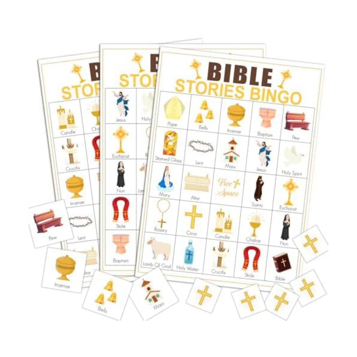 Bible Bingo Game, Party Games with 24 Players, Happy Holiday Bingo Game for Adults, Sunday Church Game Bible Activity for Christian, Family Open Day Supplies Party Supplies-16