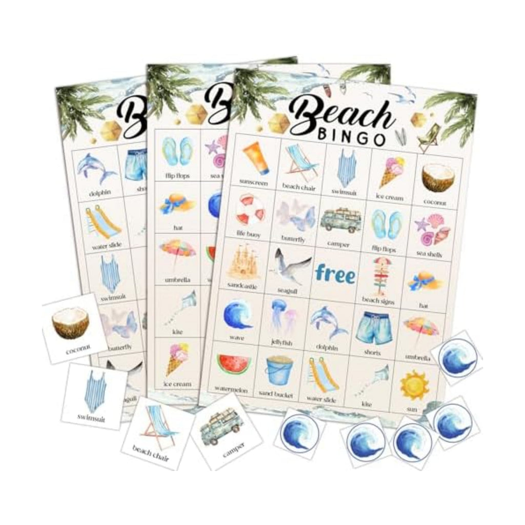 Beach Bingo Game Happy Holiday Party Games with 24 Players, Bingo Game for Adults Family Friend, Travel Games Card for Outdoor Indoor, Family Holiday Party Activities Supplies Decoration-14