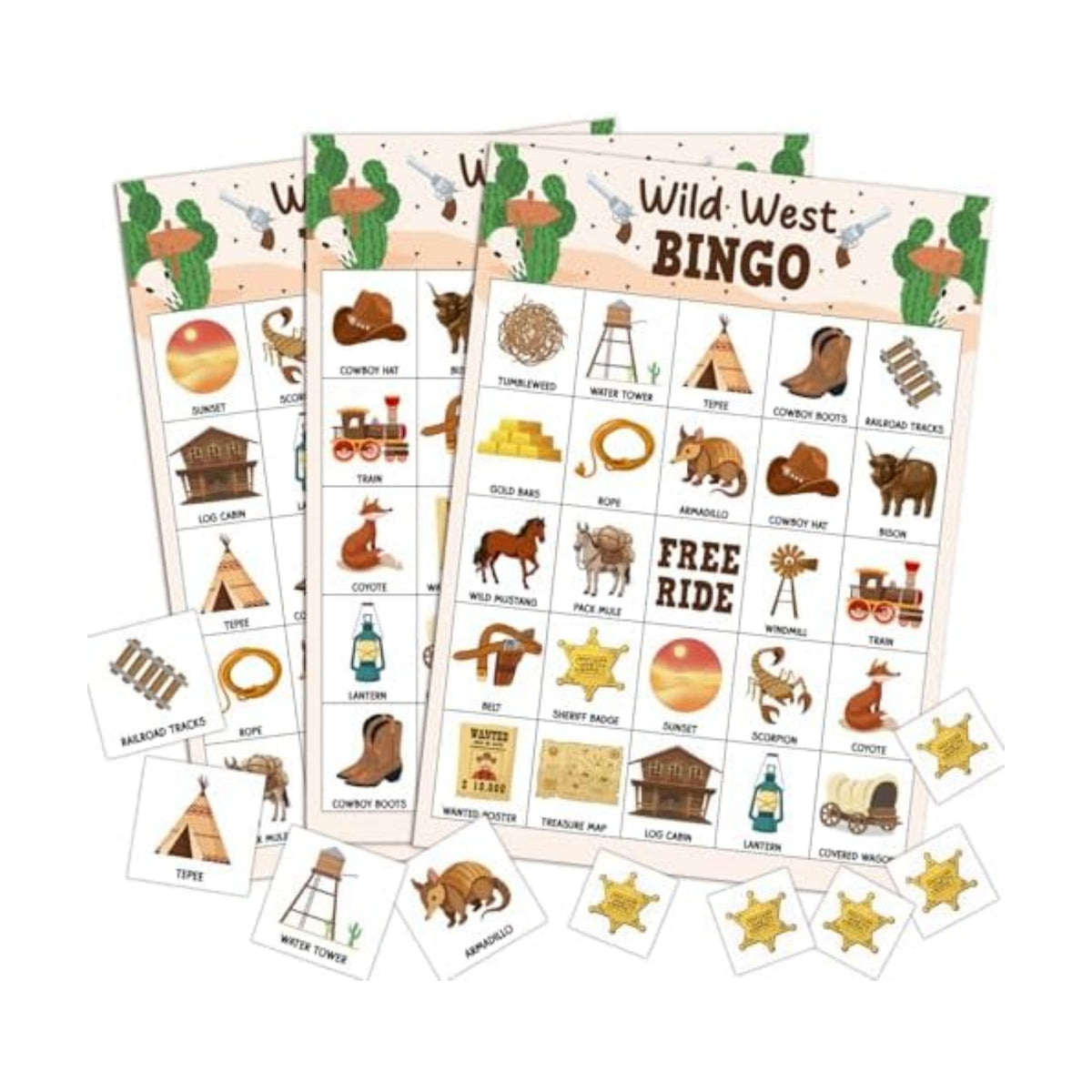 Wild West Bingo Game, Cowboy Games with 24 Players, Happy Holiday Bingo Game for Adults Family Friend, Western Games Card for Outdoor Indoor, Family Holiday Birthday Party Activities Supplies-17