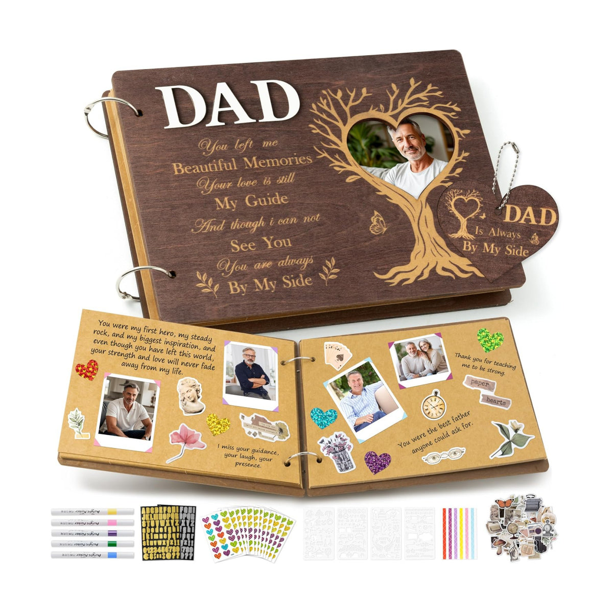 CY2SIDE Dad Memorial Gifts Photo Album – 110PCS In Loving Memory of Dad Wooden Scrapbook Kit Sympathy Gift for Loss of Father, Bereavement Keepsake Grief Journal for Father’s Day & Grieving Family