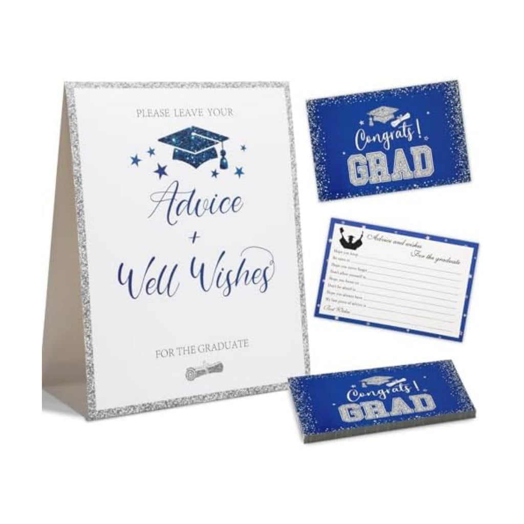 Hunanyume 50 Pack Graduation Advice Cards 2026, Blue Silver Well Wishes And Advice For The Graduate, Graduation Wishes Cards for Middle High School College Graduation Decorations 2026