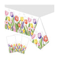 Gistome 3-Piece 54 x 108 Inch Spring Floral Plastic Tablecloth – Colorful Wildflower and Tulip Border Disposable Table Covers for Garden Parties, Baby Showers, Picnics, and Spring Celebrations