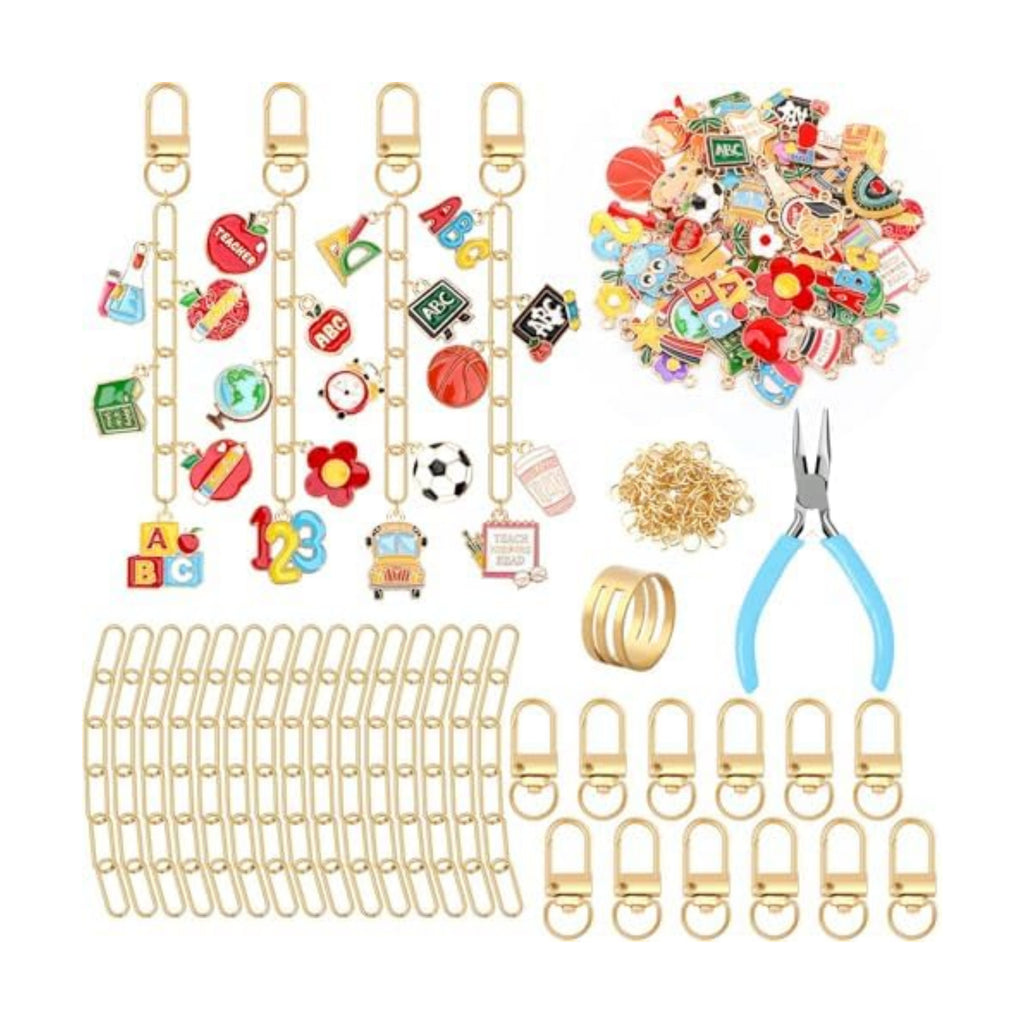 AUGSUN 189Pcs Teacher Keychain Making Kit School DIY Keychain Craft