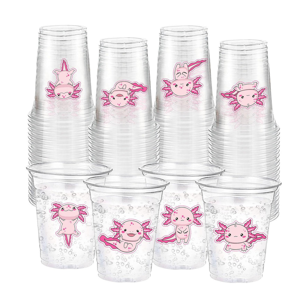 Funnymoom 60 Pack Pink Axolotl Plastic Cups for Birthday Decorations, 12 oz