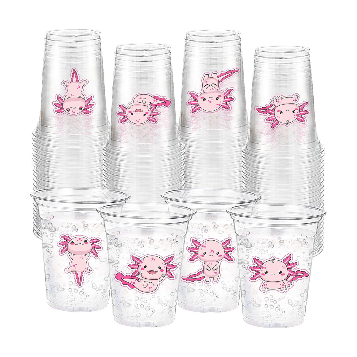 Funnymoom 60 Pack Pink Axolotl Plastic Cups for Birthday Decorations, 12 oz