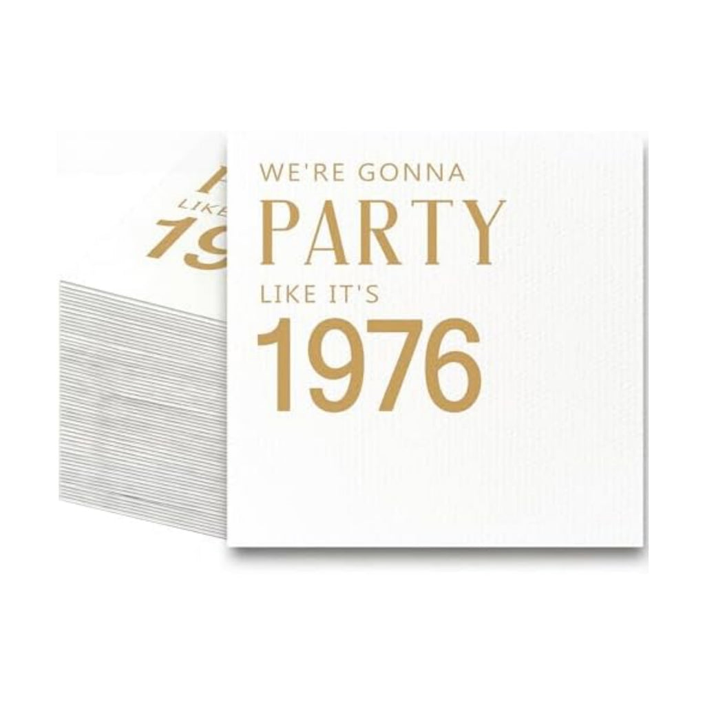 50 Pack 50th Birthday Cocktail Napkins Gold, We're Gonna Party Like It's 1976 Disposable Paper Beverage Cocktail Napkins for Women Her 50th Birthday Party Decorations, 5x5" (1976 Gold)