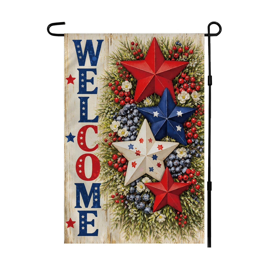 4th of July Decorations - Patriotic Stars Welcome Garden Flag | Double Sided Fourth of July Accessories Patriotic Banner | 250 Anniversary USA Merchandise for Garden Yard Porch Patio Lawn Outdoor Outside Decor