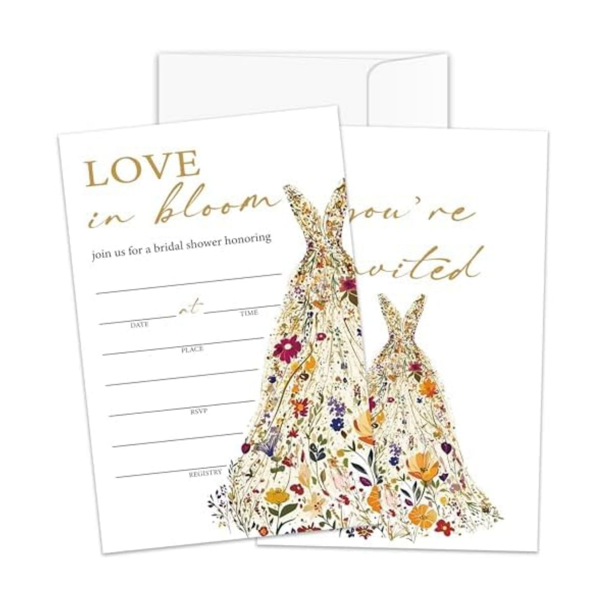 Love in Bloom Bridal Shower Invitations With Envelopes, Wild Flower Bridal Shower Invites, Bachelorette Party Invitations, Wedding Invites 25 Set, Celebration Engagement Party Supply/015