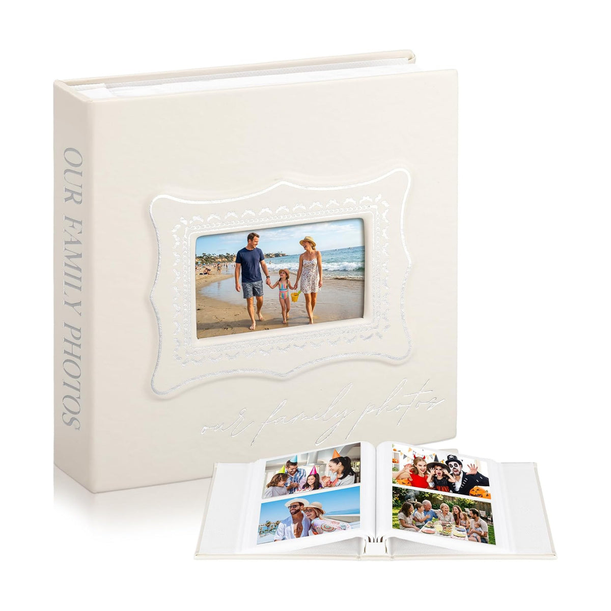Dunzoom Our Family Photo Album 200 Pcs 4x6 Inch Leather Wedding Anniversary Album with Front Window Double Heart Design Couple Gifts