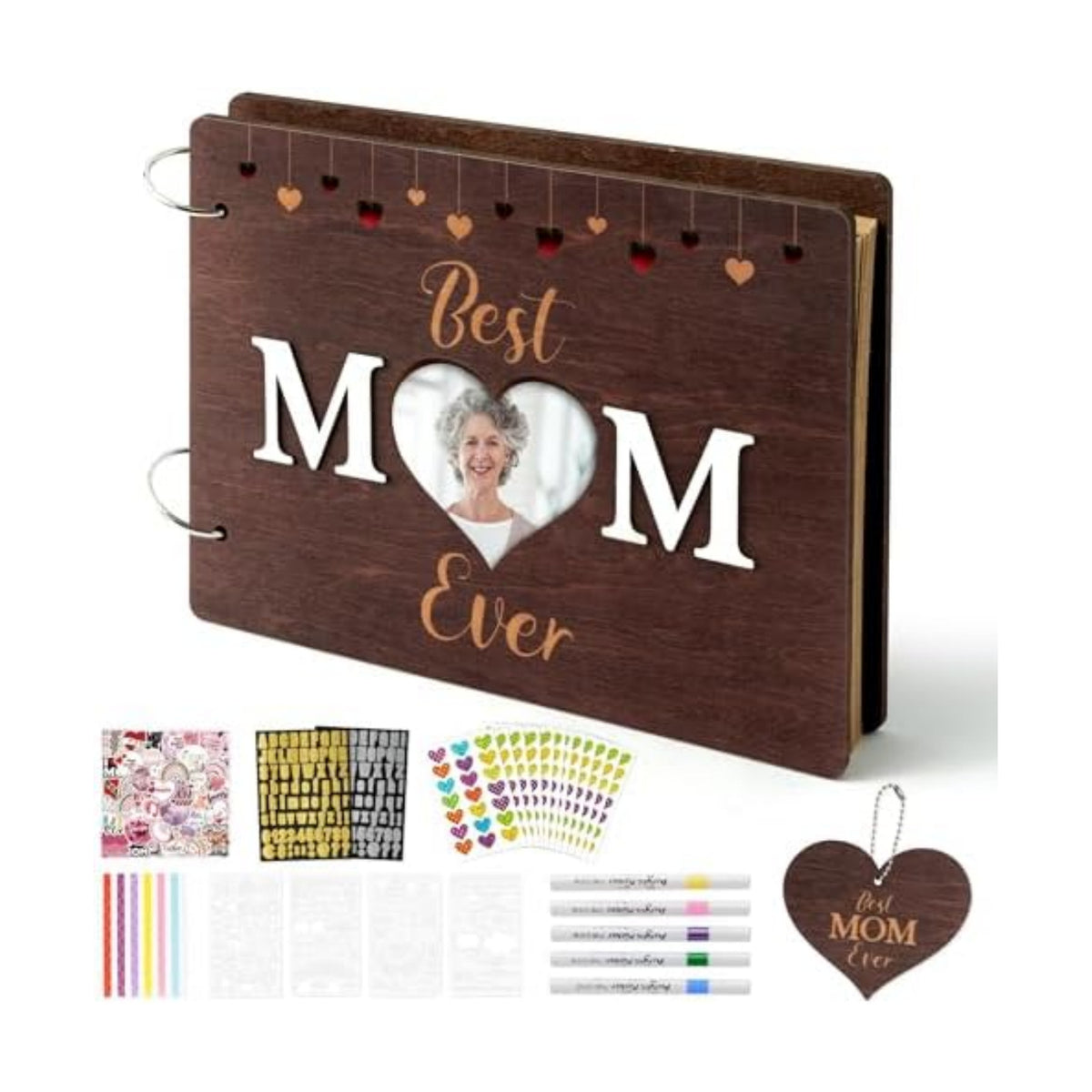 TICIAGA Large Size Mother’s Day Scrapbook Album Kit - 11.8x8.6 Best Mom Ever Large Wooden Photo Album Craft Set for Mom Grandma DIY Memory Book Keepsake Gift for Mother's Day Birthday & Family Moments