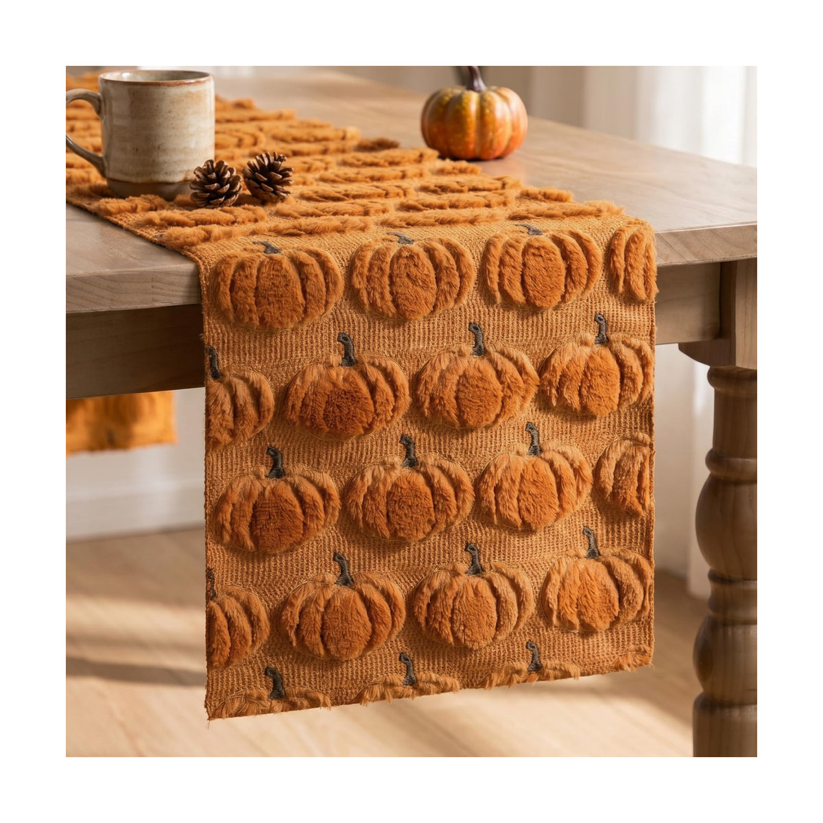Artoid Mode Caramel Soft Faux Fur Fall Table Runner 13x72 Inch